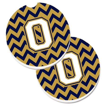 Carolines Treasures Letter O Chevron Navy Blue and Gold Set of 2 Cup Holder Car Coaster CJ1057-OCARC